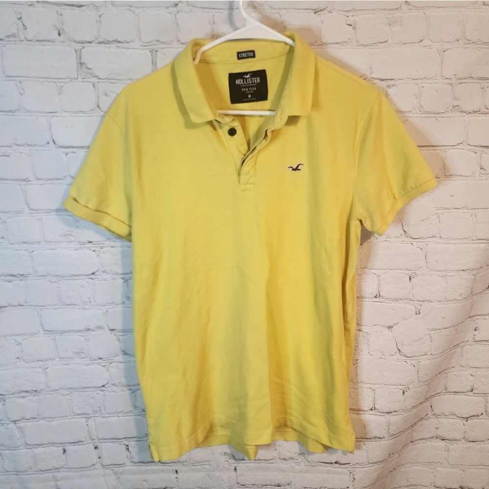 Men's Hollister "Epic Flex" Yellow Polo Shirt, Size Medium